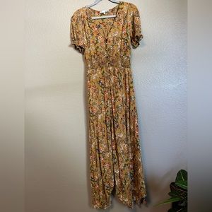 Baltic Born Mustard Floral Maxi Dress with Front Slit